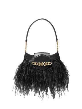 Michael Kors Black Feather Shoulder Bag with Gold Chain Logo